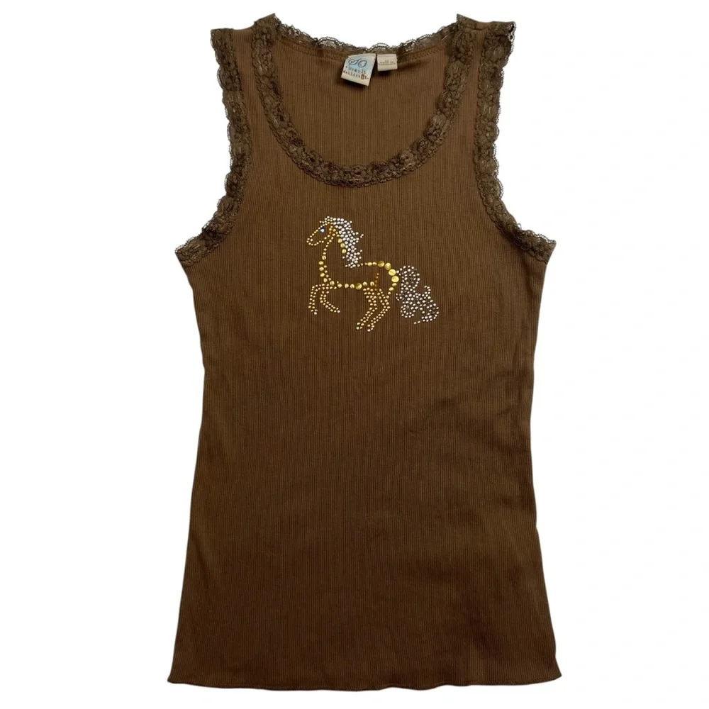 Y2K Tank Top Lace Horse Medium - Picture 1 of 10